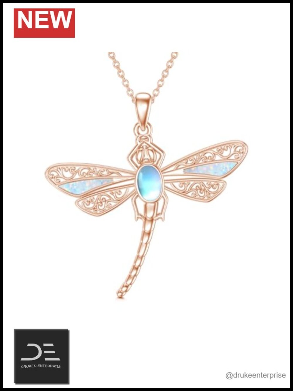 Sterling Silver Dragonfly Pendant Necklace Moonstone Opal Jewelry Gift Chain